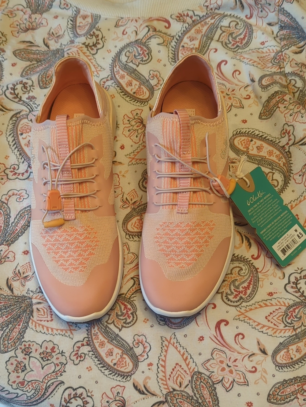 ❤️👟🧡 NWT Women's Olukai Peach Miki Trainer Knit Slip-On Sneakers sz 8.5 ❤️👟🧡
